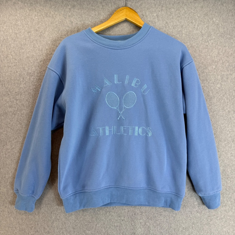 House of Spence Malibu Athletics Sweatshirt Sky Blue Tennis Club Prep Size Small